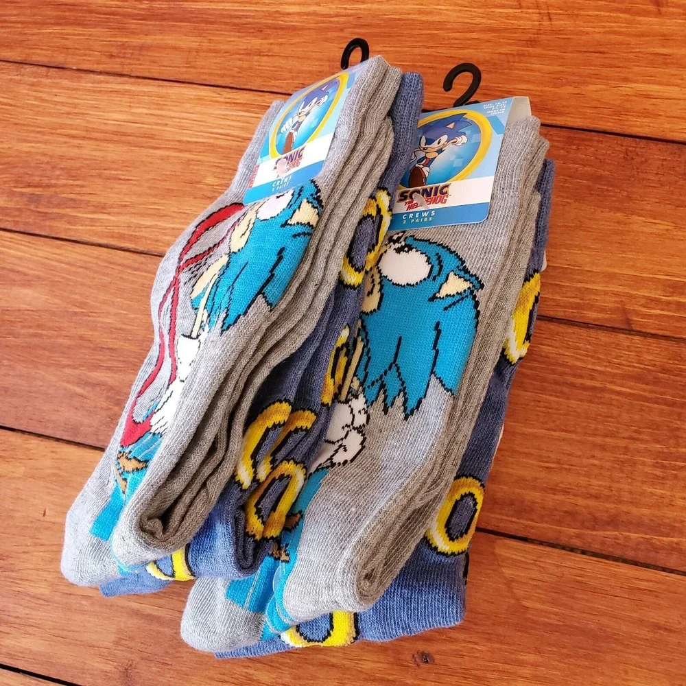 Sonic The Hedgehog Socks Crew Men's‎ Sz 10-13 Shoe Sz 6.5-12 Set of 2